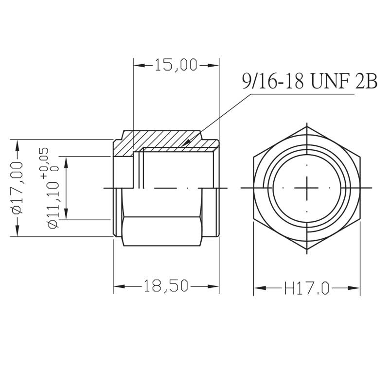 Bremsekobling hunn 9/16-18 90grader konkav