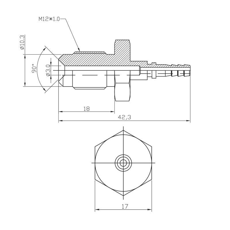 Bremsefitting hann M12x1 (ingen svivel)