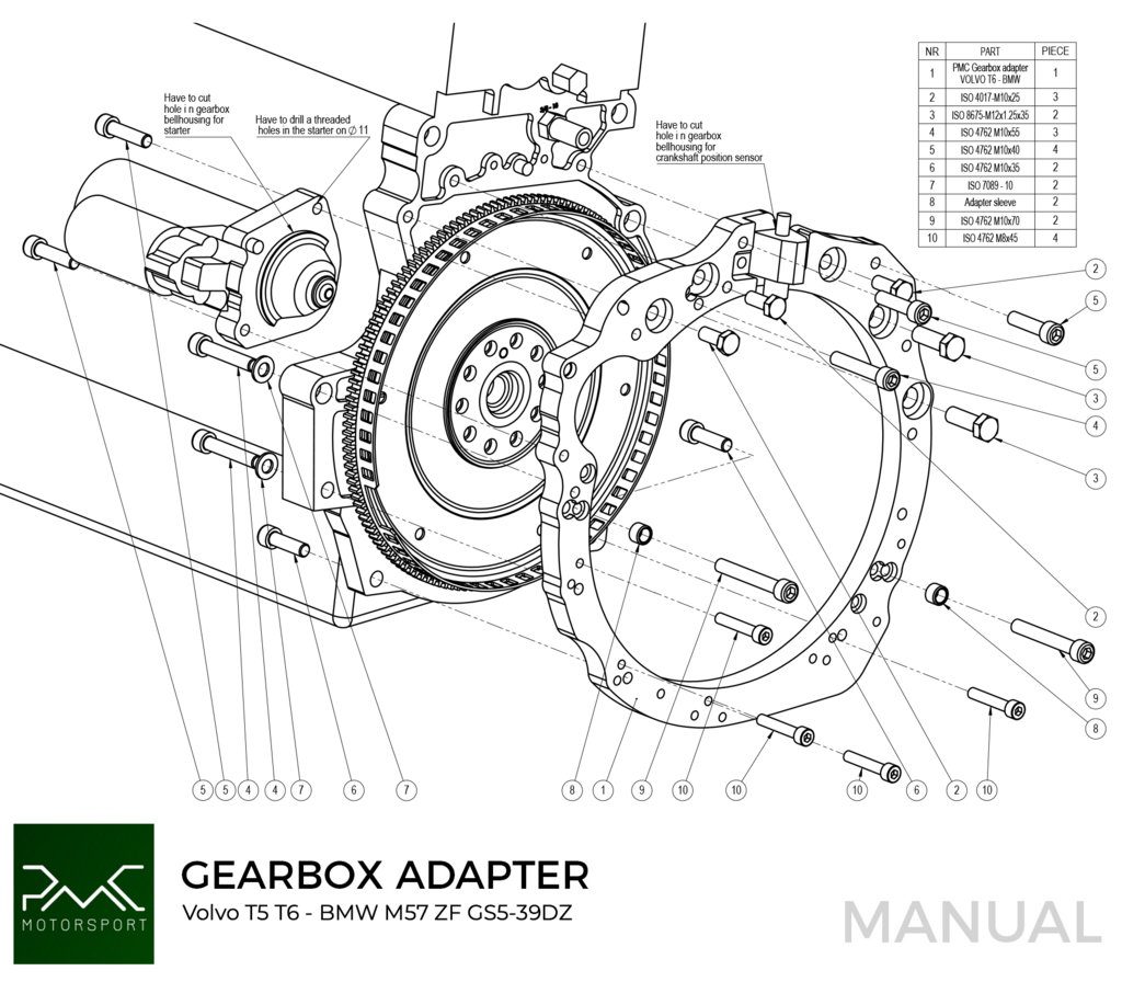 Adapter kit Volvo "Hvit" motor - BMW ZF GS5-39DZ Girkasse