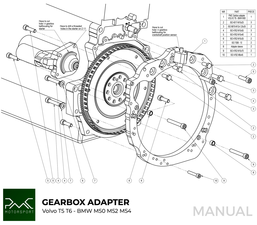 Adapter kit Volvo "Hvit" motor - BMW ZF GS5-39DZ Girkasse