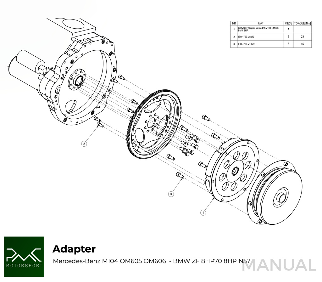 Adapter kit girkasse Mercedes M104 / OM605 / OM606