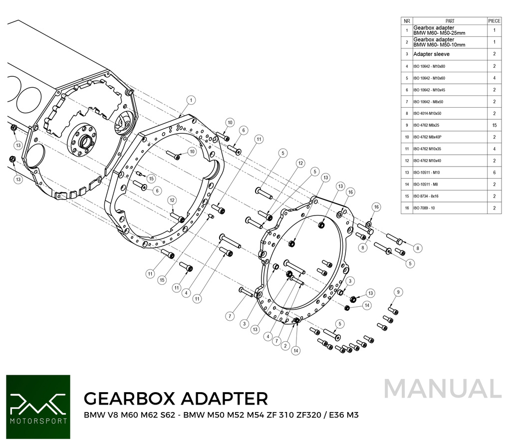 Adapterplate girkasse BMW V8 M60 M62 S62