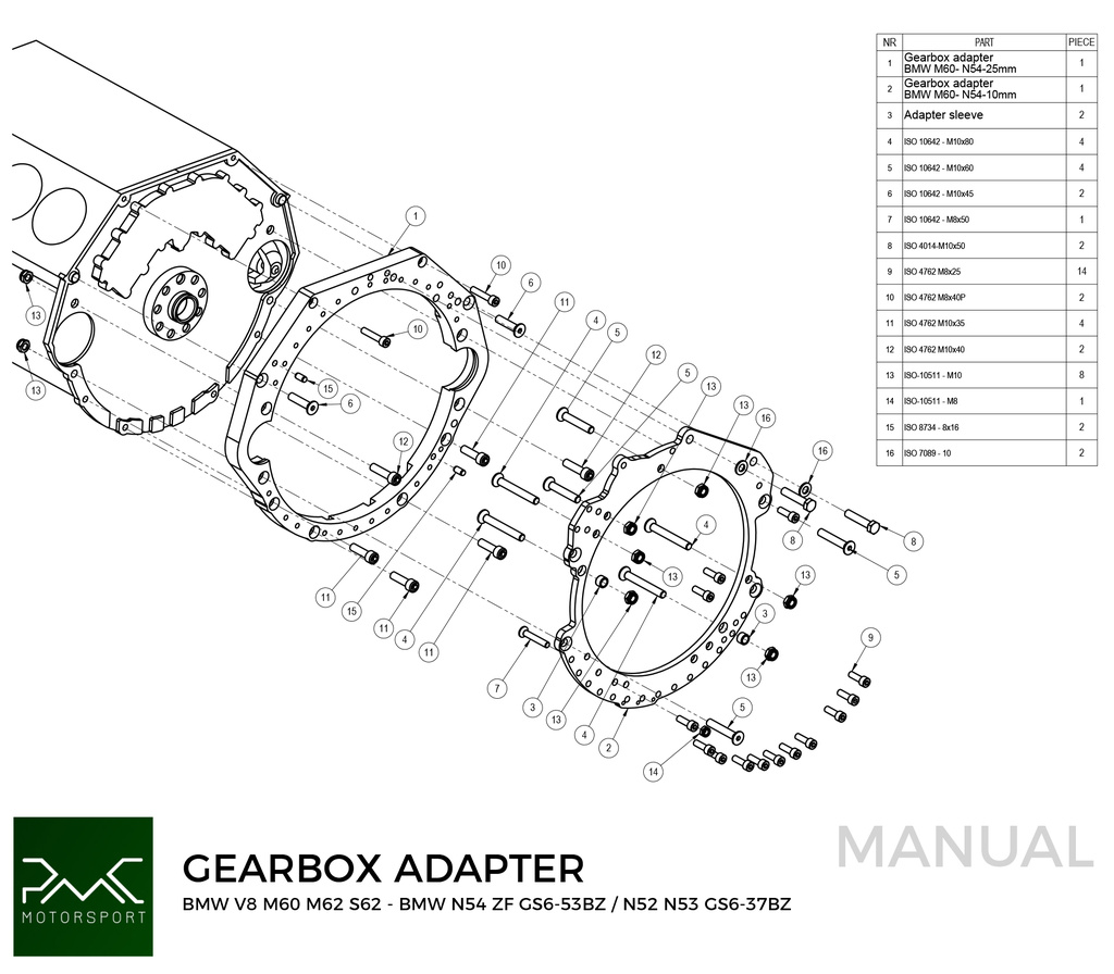 Adapterplate girkasse BMW V8 M60 M62 S62
