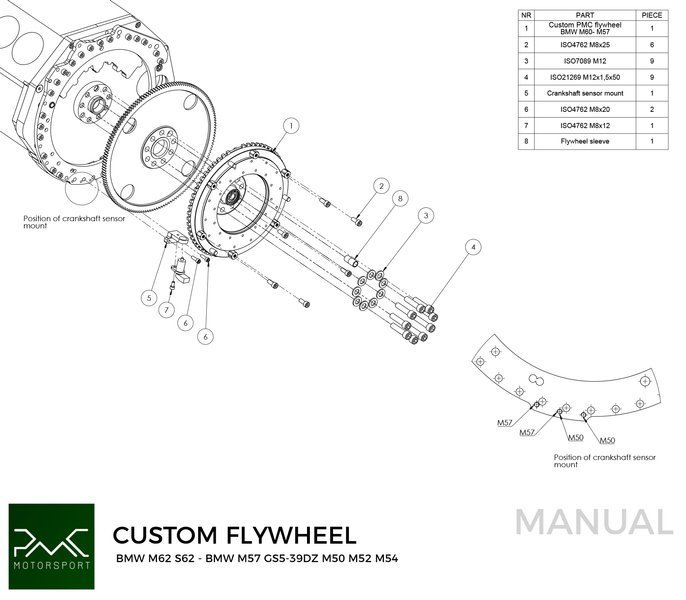 PMC Adaptersett BMW M62 S62 - BMW M57 / E46 S54 M3 - 240mm / 9.45"