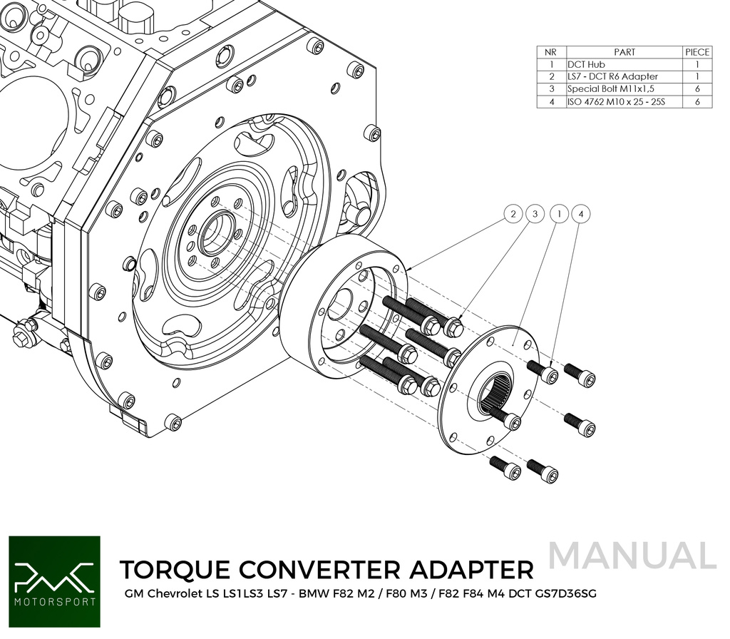 PMC Adaptersett GM Chevrolet V8 LS - BMW DCT DKG Getrag GS7D36SG Inline-six