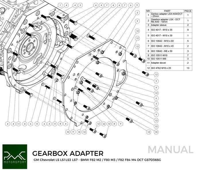 PMC Adaptersett GM Chevrolet LSX - BMW DCT DKG Getrag GS7D36SG Inline-six