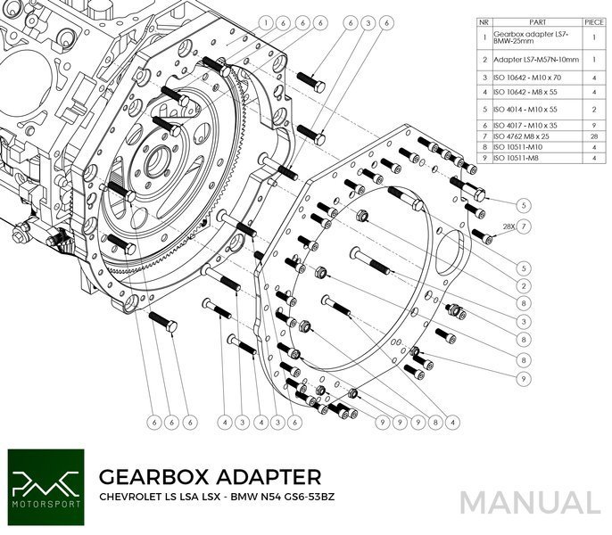 PMC Adaptersett GM Chevrolet LS - BMW M57N HGD JGA - 240mm / 9.45"