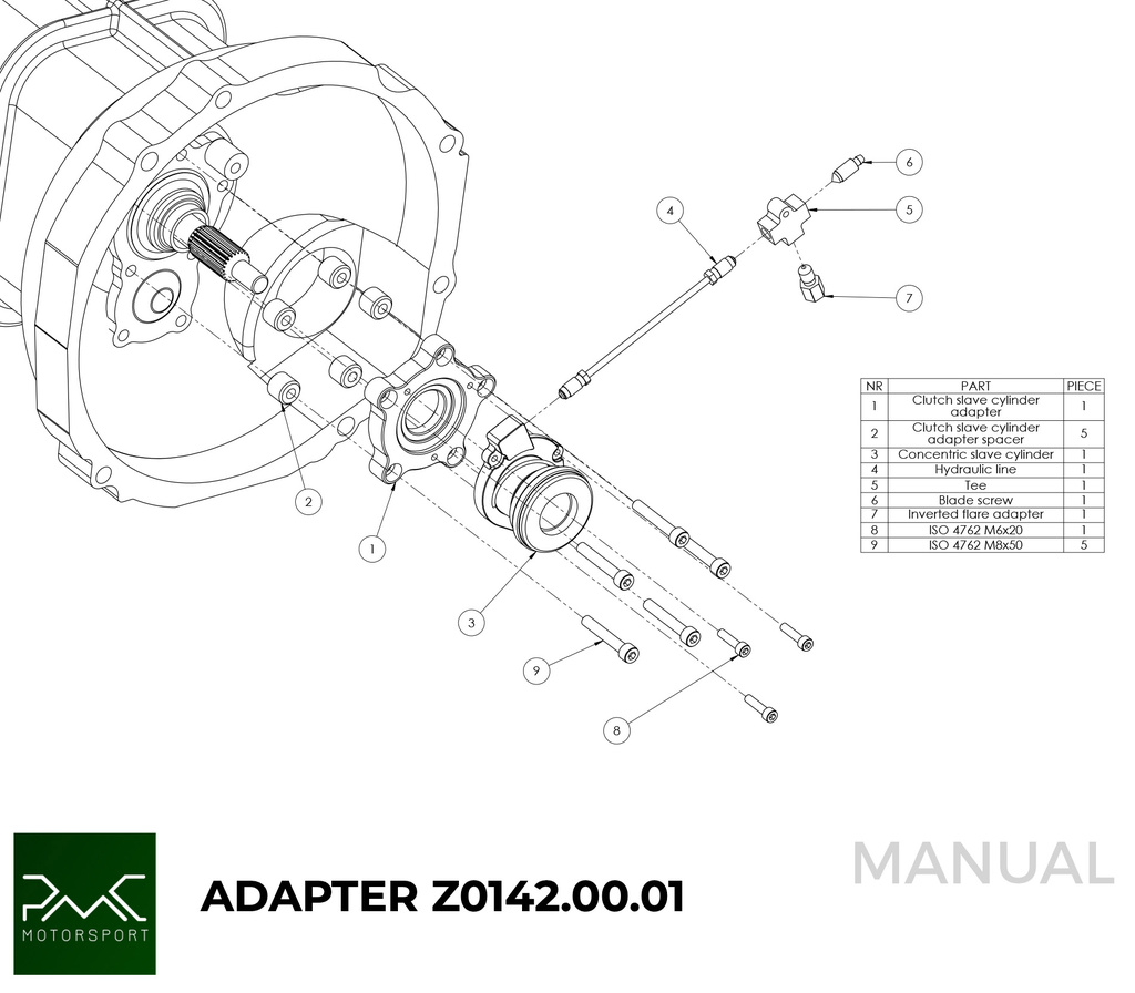 PMC Adaptersett Honda S2000 - Mazda RX-8 6-speed - 240mm / 9.45"