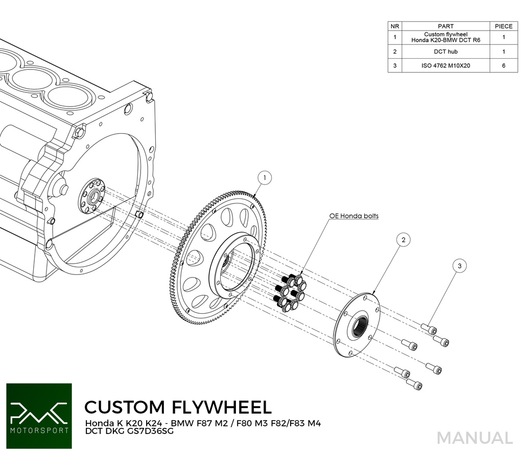 PMC Adaptersett Honda K - BMW DCT DKG Getrag GS7D36SG Inline-six