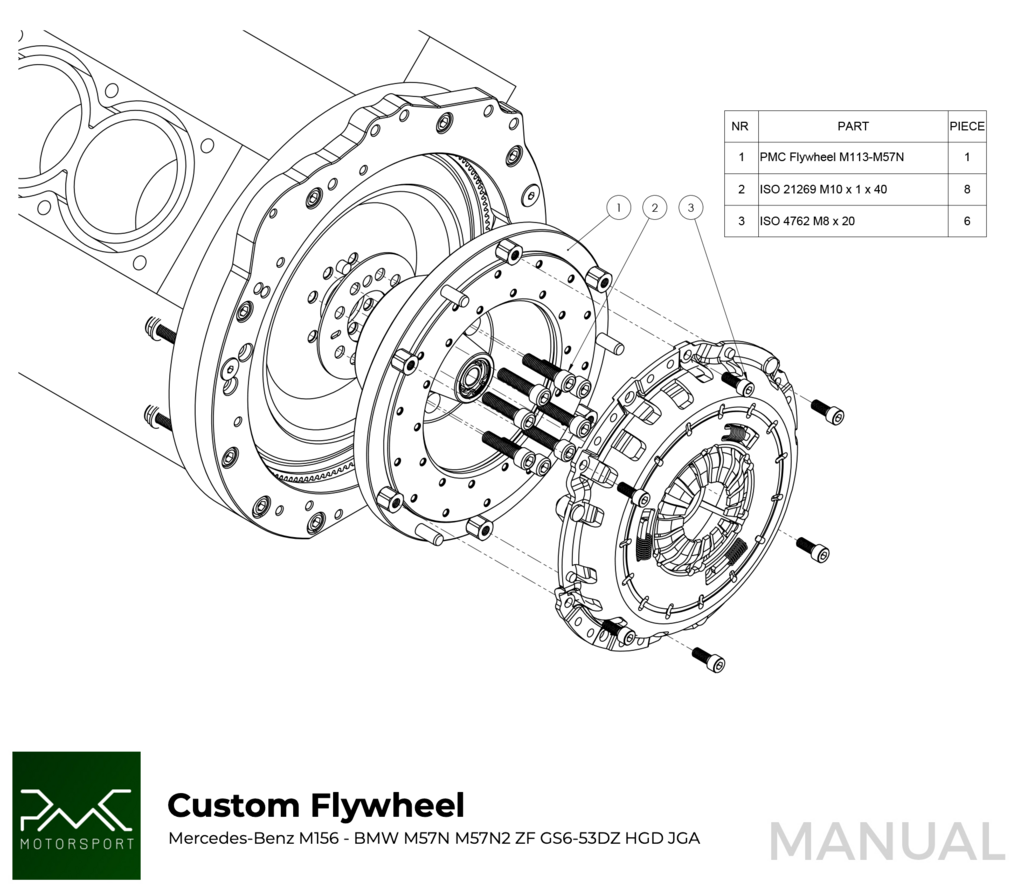 PMC Adaptersett Mercedes-Benz M113 - BMW M57N HGD JGA - 240mm / 9.45"