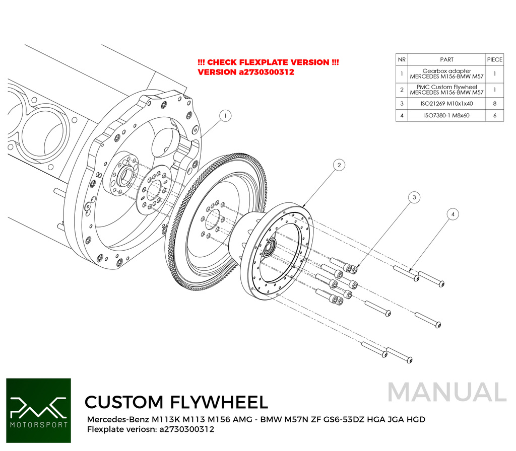 PMC Adapter Mercedes-Benz M113 - BMW M57N HGD JGA - 184mm 7.25" (P)