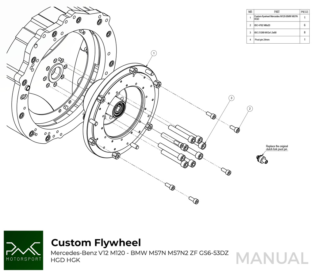 PMC Adaptersett Mercedes-Benz M120 - BMW M57N HGD JGA - 240mm / 9.45"