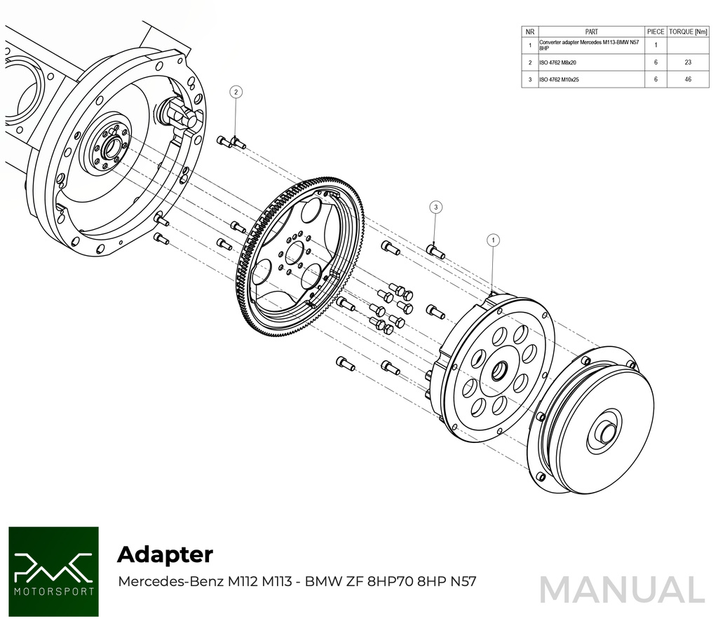 PMC Adaptersett Mercedes-Benz M112 M113 - BMW N57N N57 ZF 8HP70