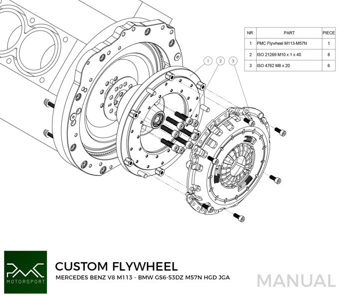 PMC Adaptersett Mercedes-Benz M112 M113 - BMW M57N HGD JGA - 240mm / 9.45"