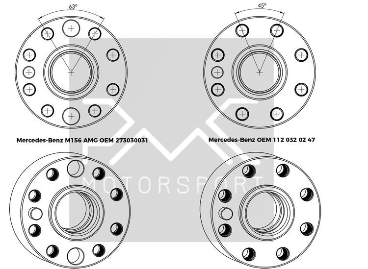 PMC Adaptersett Mercedes-Benz M112 M113 - BMW M50 S50 M52 S52 M54 - 240mm / 9.45"