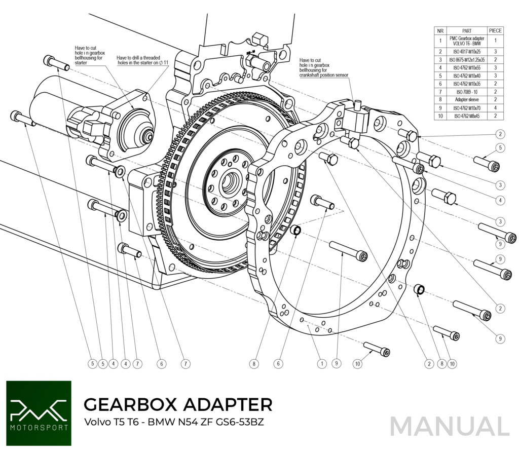 PMC Adaptersett Volvo T - BMW M57N HGU HGK / N54 - 240mm / 9.45"