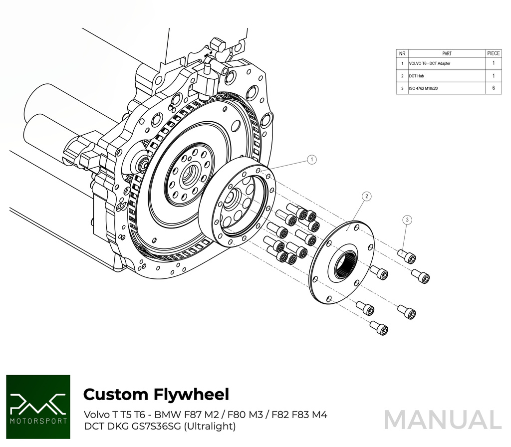 PMC Adaptersett Volvo T - BMW DCT DKG Getrag GS7D36SG Inline-six