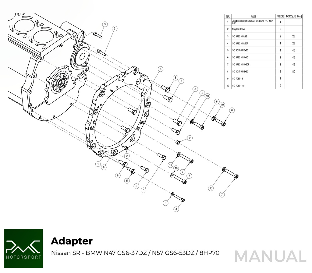 PMC Adaptersett Nissan SR SR20 - BMW ZF 8HP70 N57 N57N  / ZF 8HP50 B58