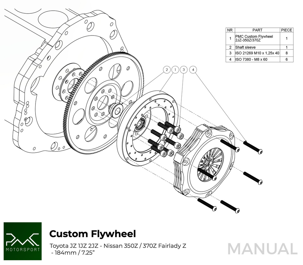 PMC Adaptersett Toyota JZ 1JZ 2JZ - Nissan 350Z Z33 370Z Z34 CD009 - 184mm / 7.25"