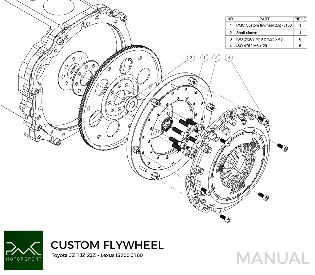 PMC Adaptersett Toyota JZ - Toyota Altezza / Lexus IS200 J160 Aisin AZ6 (first gen.)