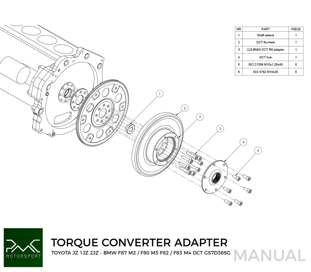 PMC Adaptersett Toyota JZ - BMW DCT DKG Getrag GS7D36SG Inline-six (H)