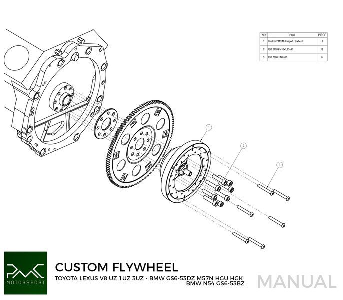 PMC Adaptersett Toyota UZ - BMW M57N HGU HGK / N54 - 184mm / 7.25" (P)