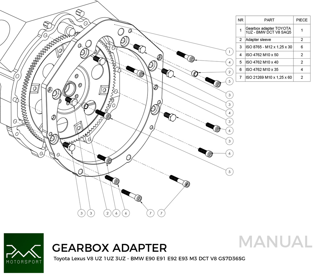 PMC Adaptersett Toyota UZ - BMW DCT DKG Getrag GS7D36SG V8