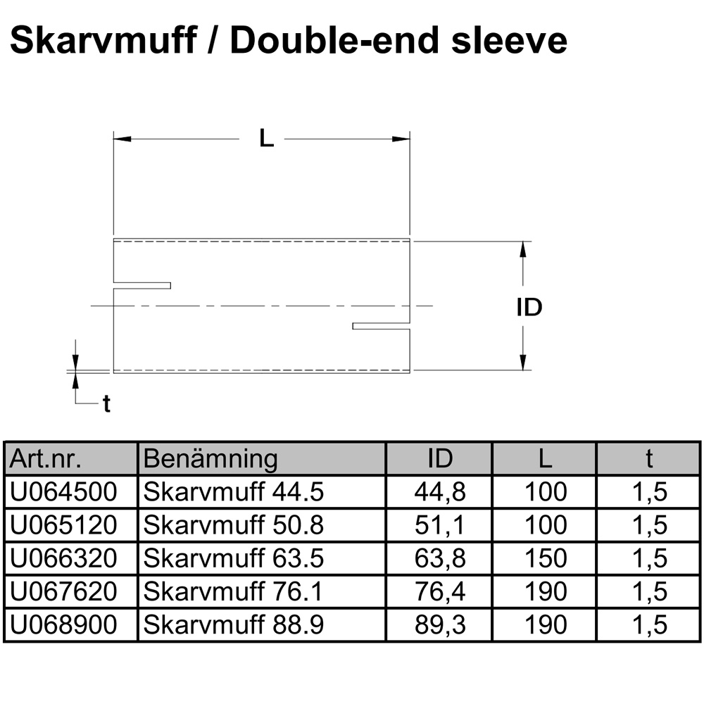 Leddhylse / Skjøtehylse 2,5 tommer rustfritt (63 mm)