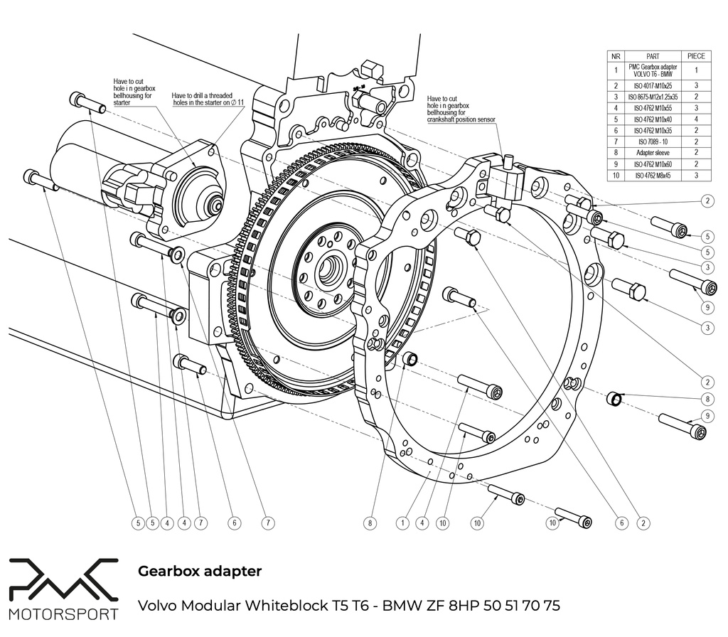 Adapter Kit Volvo Hvit motor T4/T5/T6 - BMW ZF 8HP 50 51 70 75