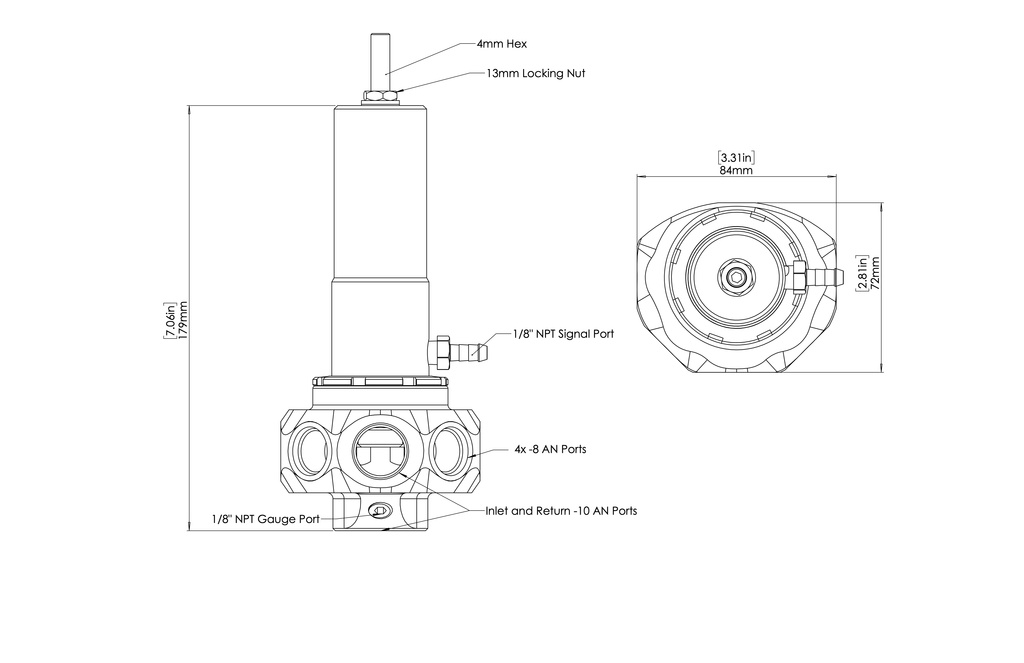 Turbosmart Drivstofftrykkregulator AN10/AN8 M Pro Sort