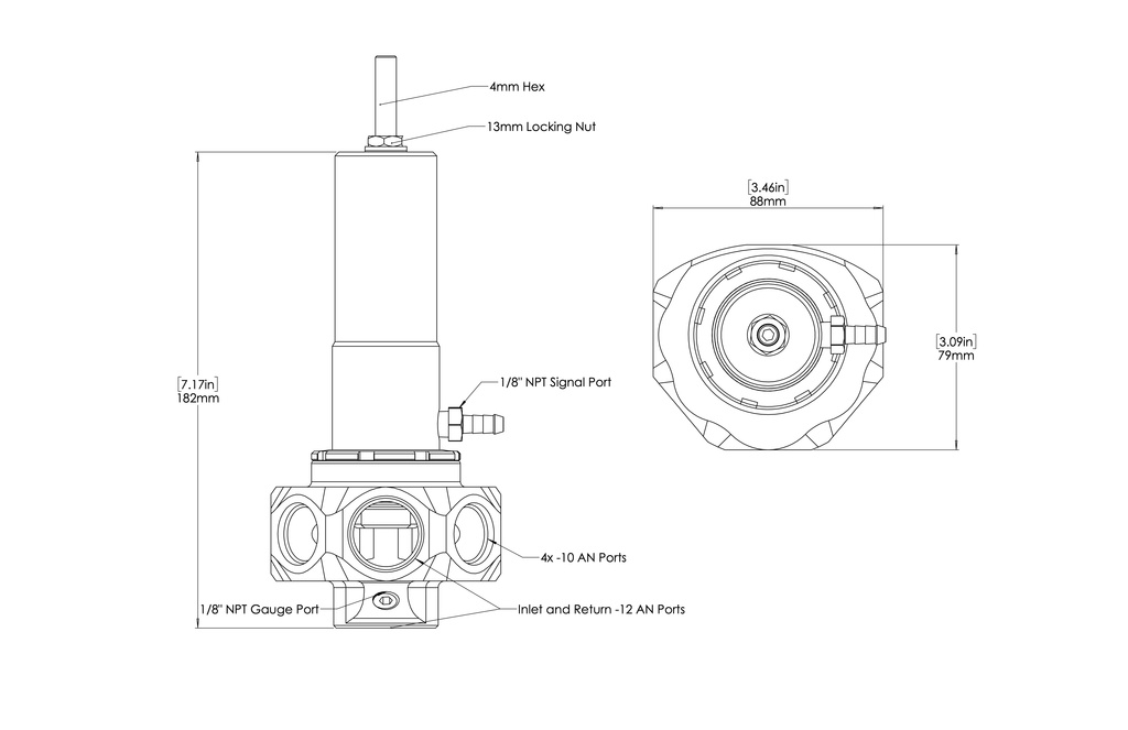 Turbosmart Drivstofftrykkregulator AN12/AN10 M Pro Sort
