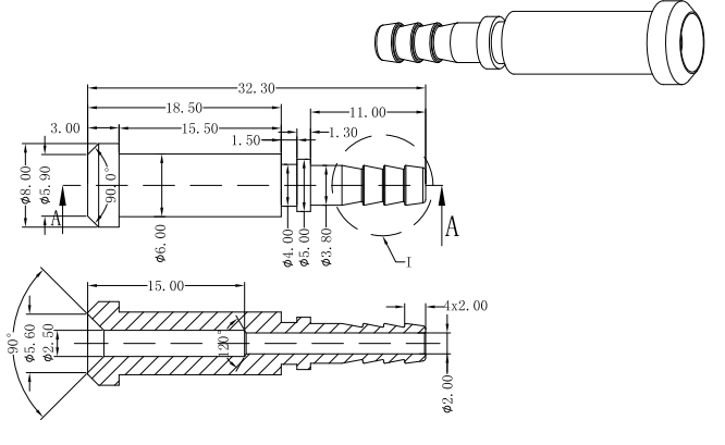 32,3mm Bremseslange stolpe dobbelt tappet