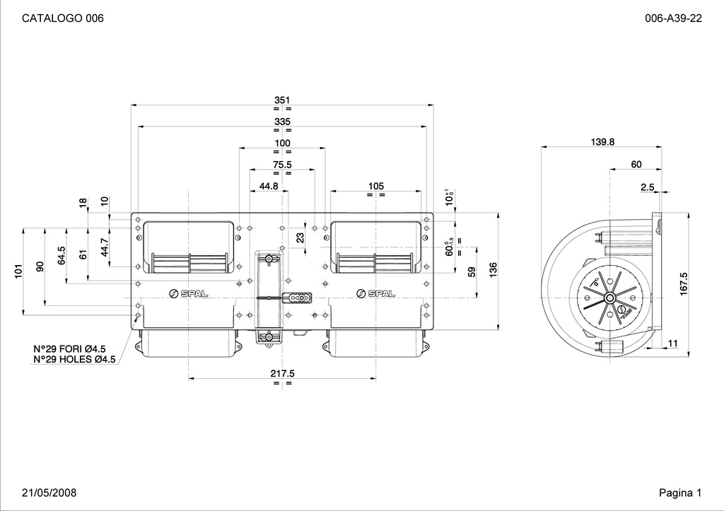 Dobbelt Radialvifte SPAL 1170 m³/h