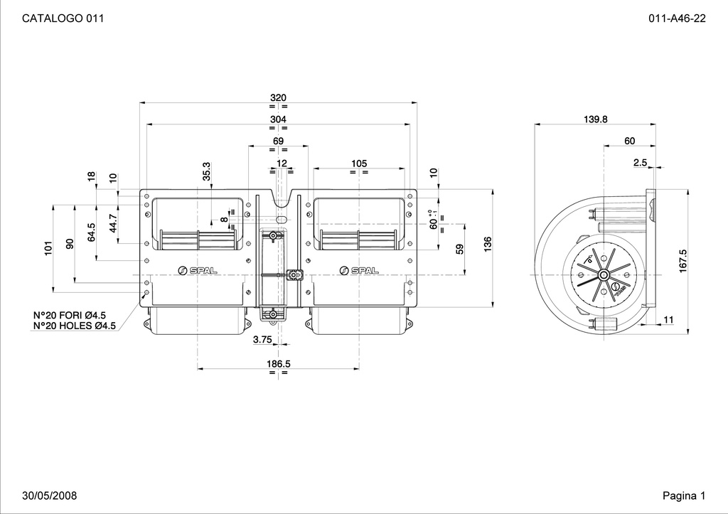 Dobbelt Radialvifte SPAL 800 m³/h