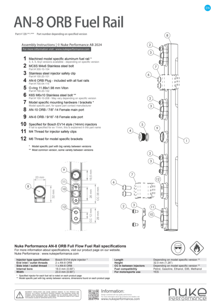 Nuke fuel rail Volvo 8v/16v B23/230 "Rød blokk"