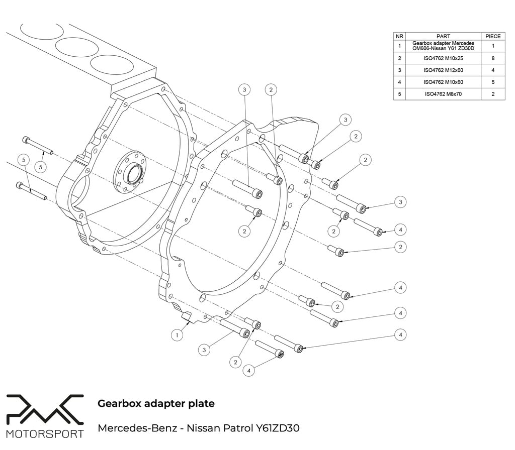 Adaptersett MB OM606 - Nissan Patrol Y61 ZD30 TD42 - 250mm