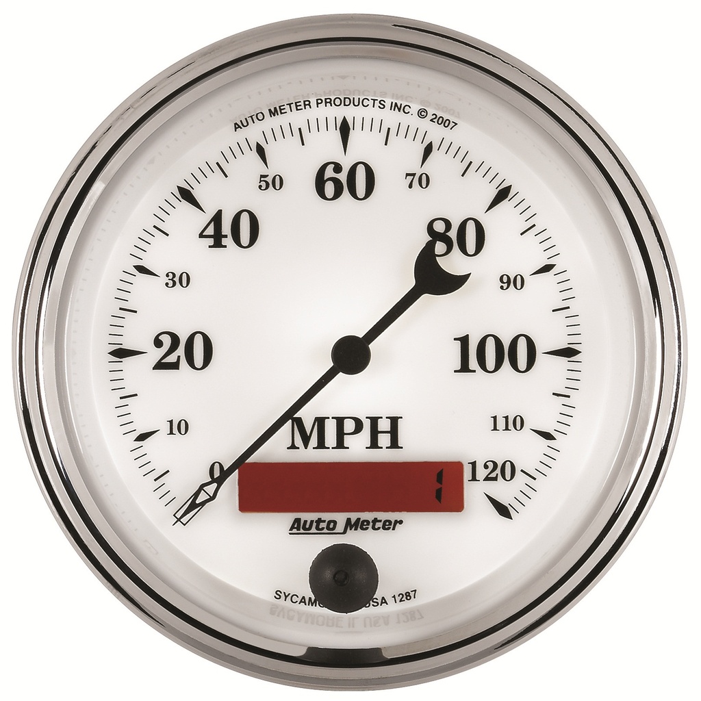 3-3/8" Hastighetsmåler, 0-120 Mph, Old-Tyme White Ii