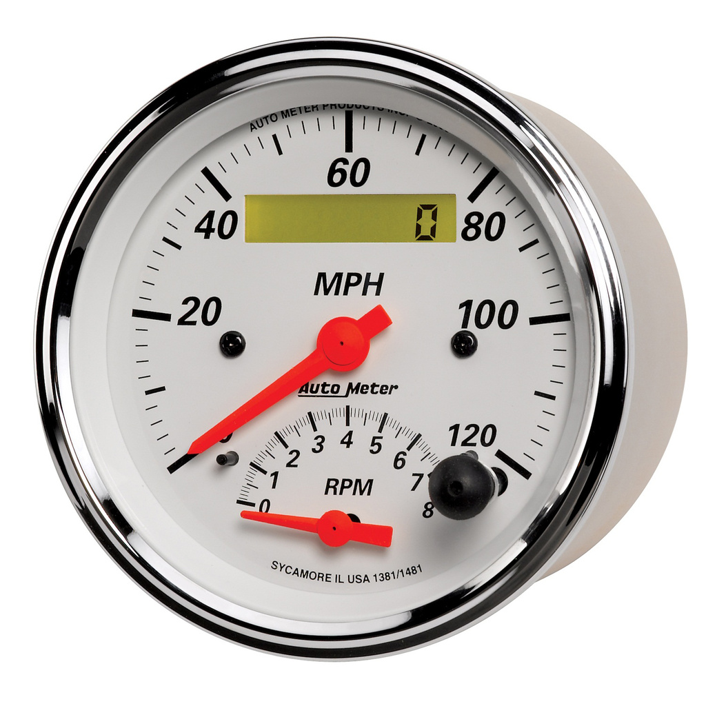 3-3/8" Turteller/Speedometer Combo, 8k Rpm/120 Mph, Arctic White