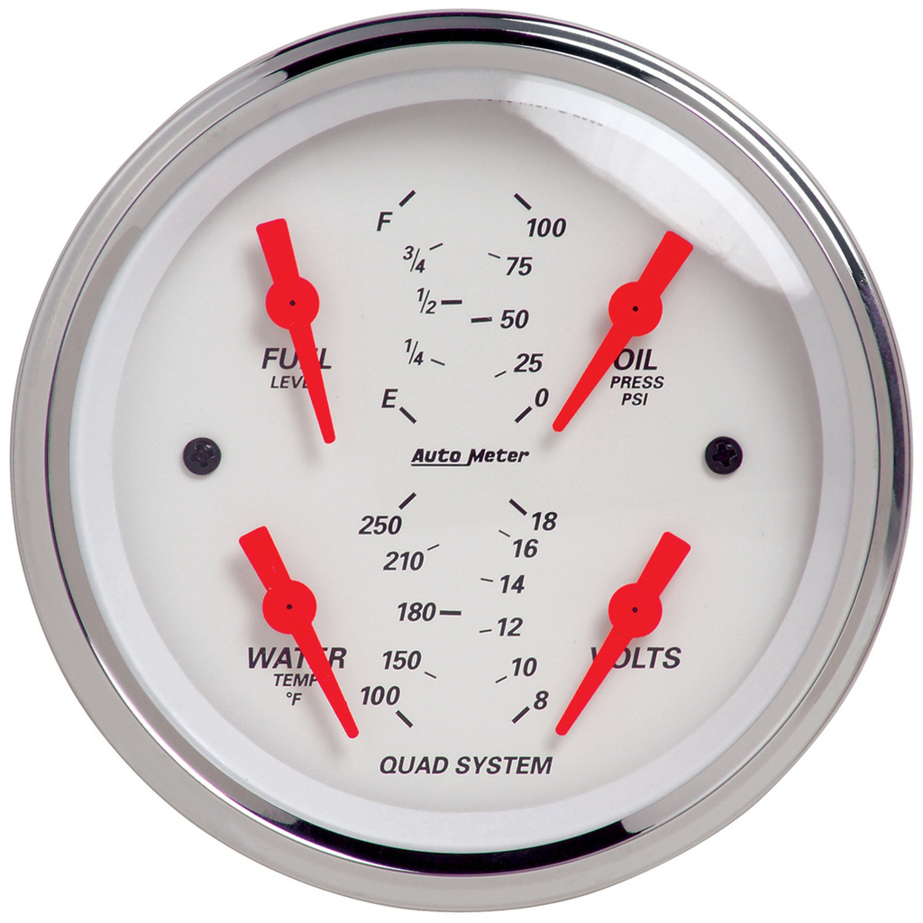 2 stk. Målesett, 3-3/8" Quad & Tach/Speedo, 240-33 Ω, Arctic White