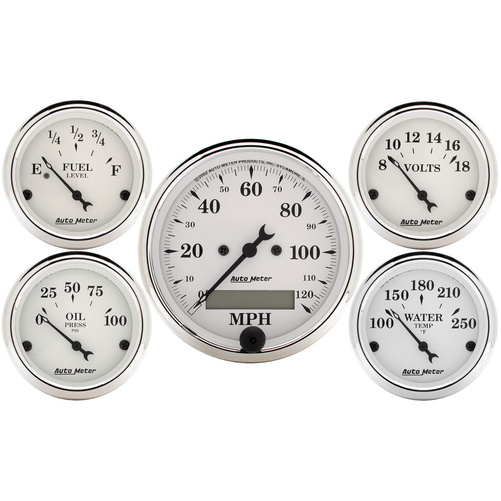 5 stk. Målesett, 3-1/8" & 2-1/16", Elec. Hastighetsmåler, Old Tyme White