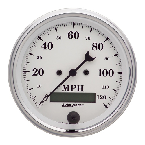 3-3/8" Hastighetsmåler, 0-120 Mph, Old-Tyme White
