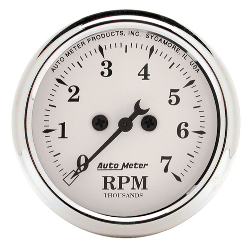 2-1/16" In-Dash Turteller, 0-7,000 Rpm, Old-Tyme White