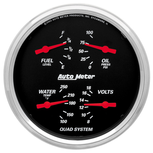 5" Quad Gauge, 100 Psi/100-250 °F/8-18v/240-33 Ω, Designer Black