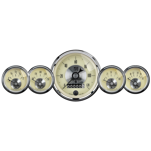 5 stk. Målesett, 3-3/8" & 2-1/16", Elec. Speedo W/Wheel Odo, Prestige Antq. Ivory