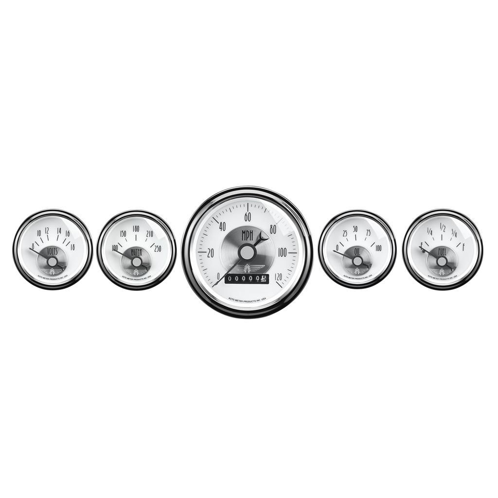 5 stk. Målesett, 3-3/8" & 2-1/16", Elec. Speedo W/ Wheel Odo, Prestige Pearl