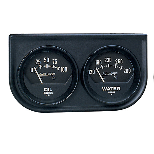 Målekonsoll, Oljetrykk/Vanntemperatur, 2-1/16", 100 Psi/280 °F, Blk Dial, Blk Bzl, Autogage