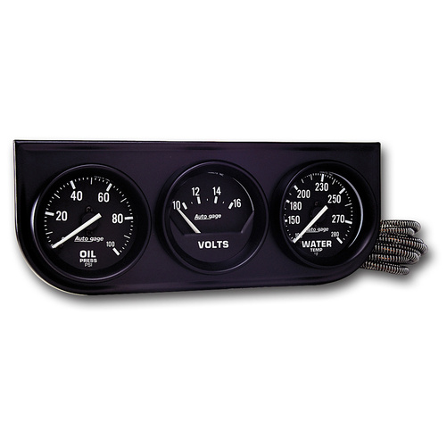 Målekonsoll, Oljetrykk/Vanntemperatur/Volt, 2-1/16", 100 Psi/280 °F/18v, Mech Blk Dial, Blk Bzl, Ag