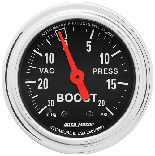 2-1/16" Boost/Vakuum, 30 In Hg/20 Psi, Traditional Chrome