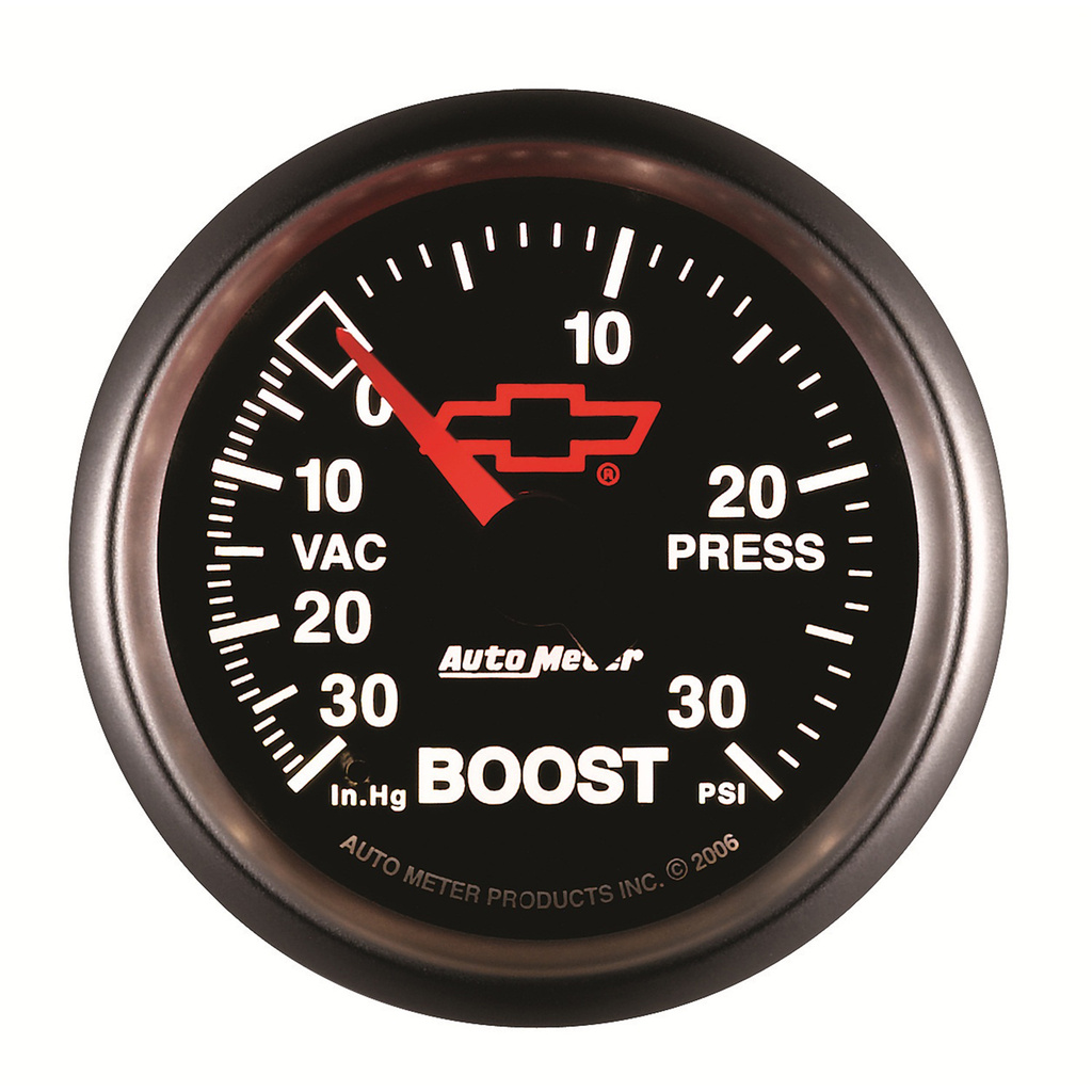 2-1/16" Boost/Vakuum, 30 In Hg/30 Psi, Chevy Red Bowtie, Black