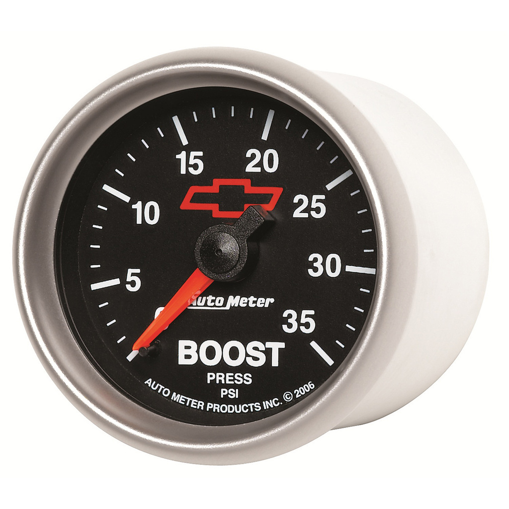 2-1/16" Boost, 0-35 Psi, Chevy Red Bowtie, Black